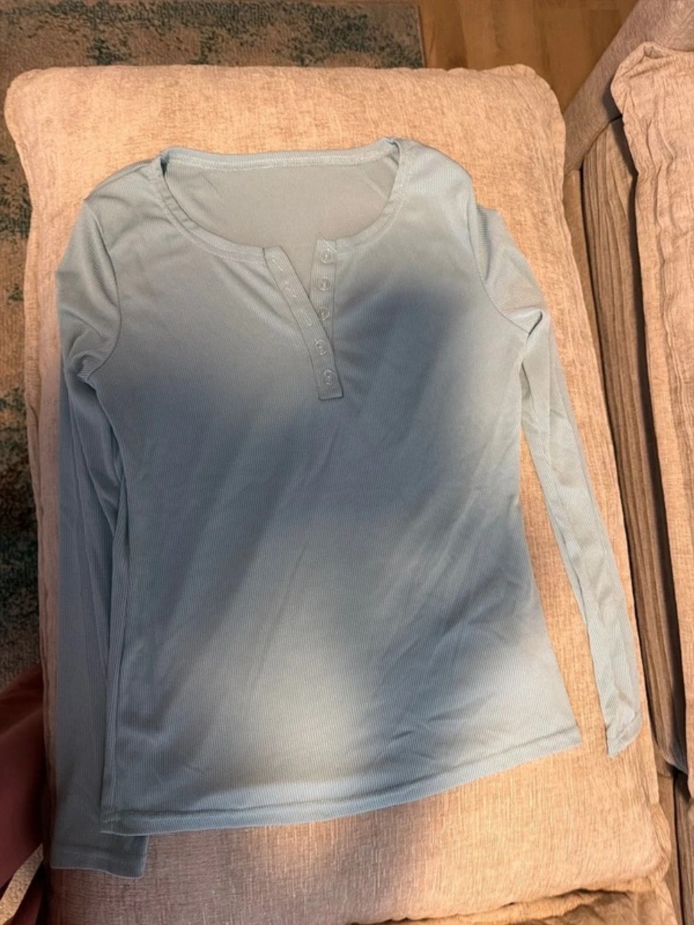 Light Blue Soft Ribbed Henley Long Sleeve Top Size M